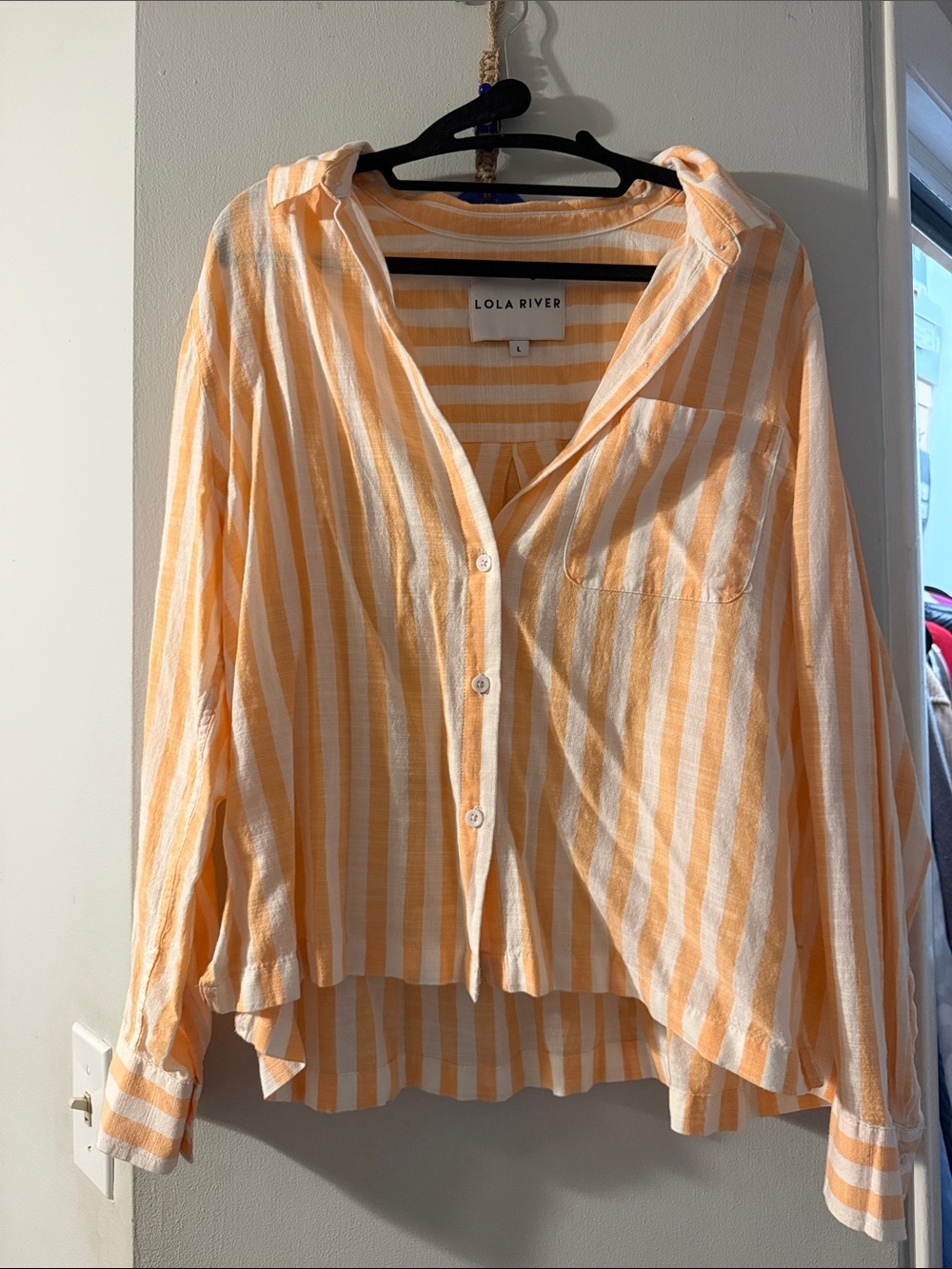 Lola River Women's Orange & White Striped Button-Down Shirt